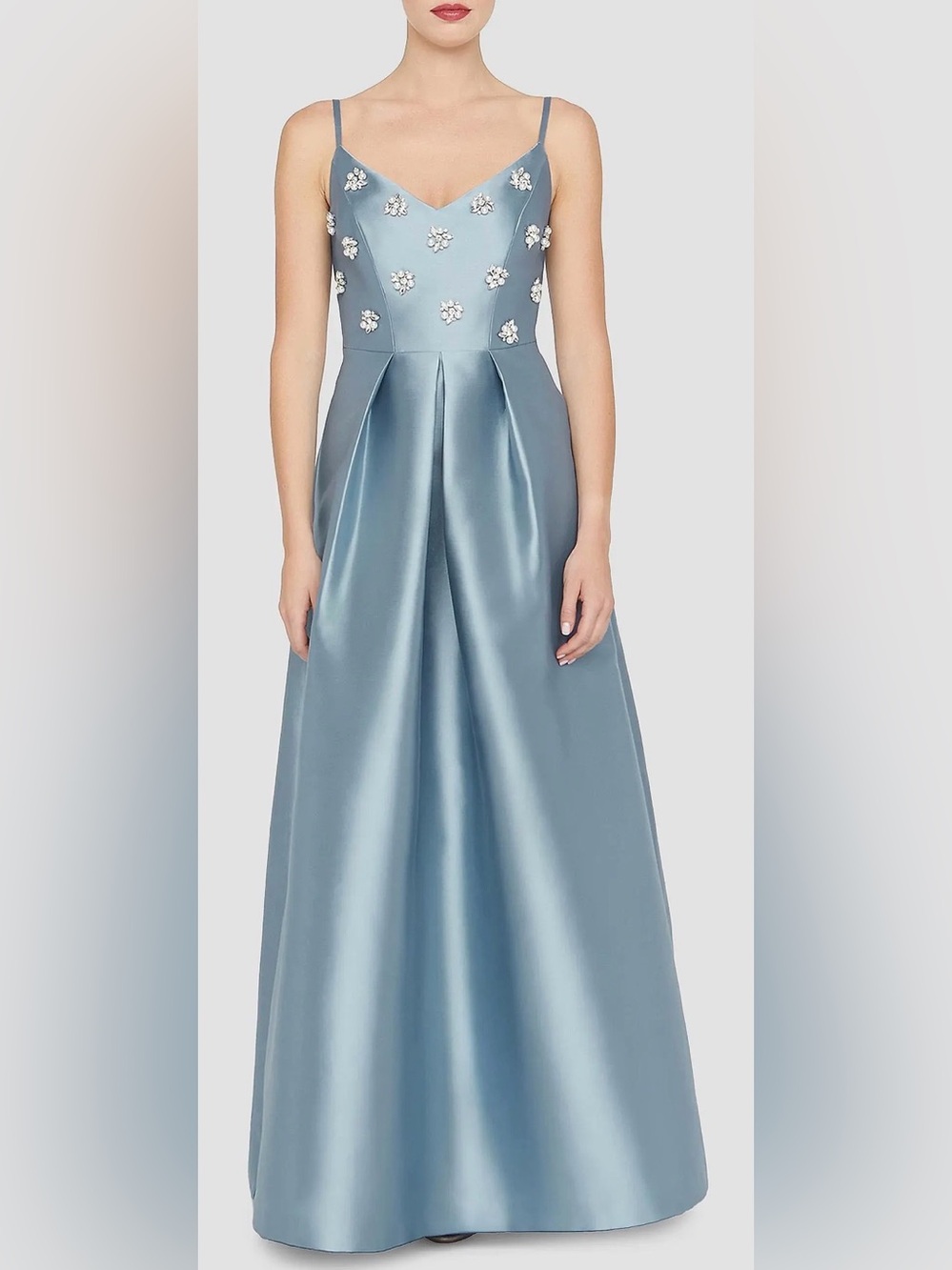 NEW Kay Unger Eloise Satin Floral-Embellished Ice blue Gown Sz 10